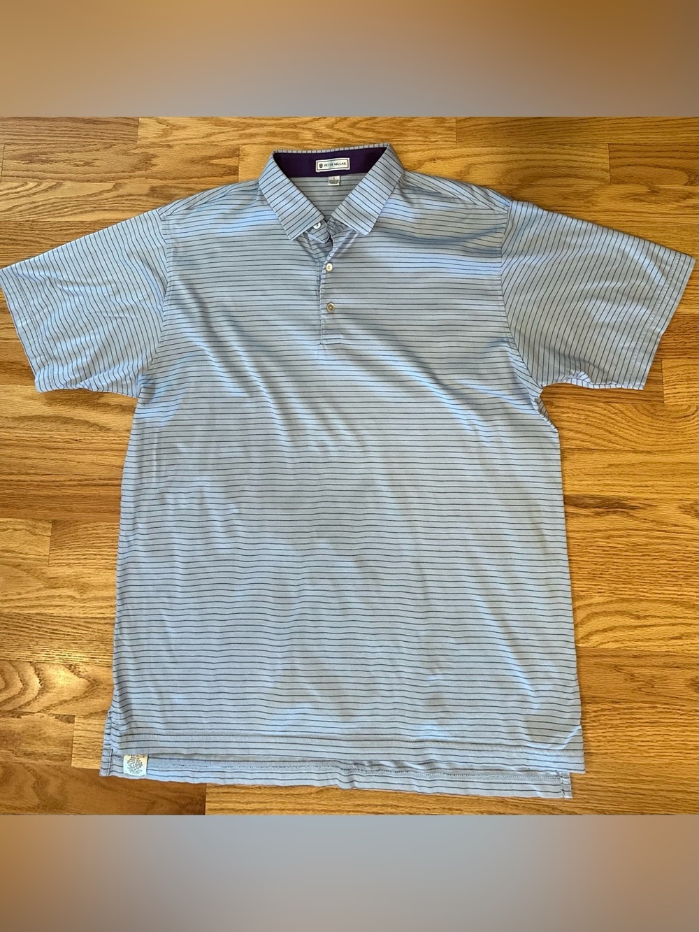 Peter Millar Men’s Large Blue Striped Polo Shirt Cotton Short Sleeve Golf Casual